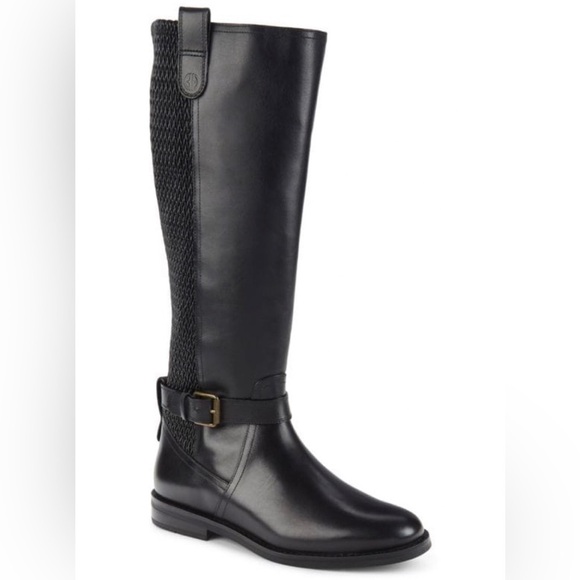 NEW Cole Haan Belted Leather Knee High Riding Boots in Black size 5.5 - Picture 1 of 16